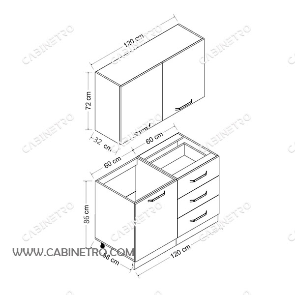 کابینت آشپزخانه | سفید 120 سانتی S2