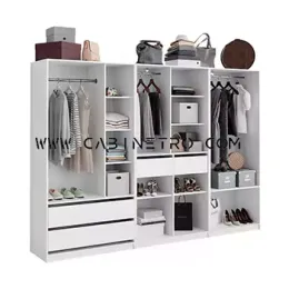 کمد بدون درب ترکیبی 280 سانتی سفید – سه تکه، رگال و کشو