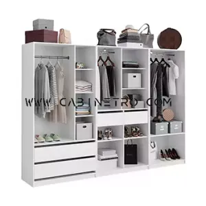 کمد بدون درب ترکیبی 280 سانتی سفید – سه تکه، رگال و کشو