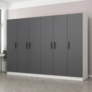 کمد لباس شش درب رگال‌دار، طبقه‌دار و کشودار خاکستری 270 سانتی‌متر سری Araz